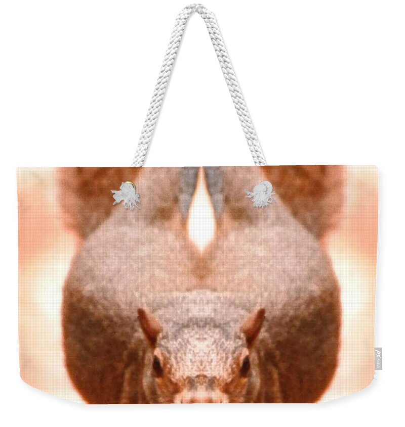 #flying #squirrel #midair #digitalart #cool #squirrel #florida Weekender Tote Bag featuring the photograph Flying Funky Brown Squirrel by Belinda Lee