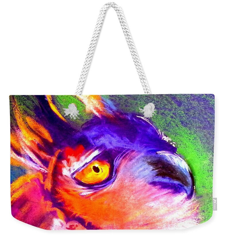 Art Weekender Tote Bag featuring the painting Funky European Eagle Owl Art Print by Sue Jacobi