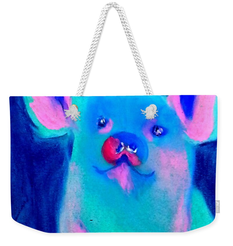 Animals Weekender Tote Bag featuring the painting Funky Piggy Blue by Sue Jacobi