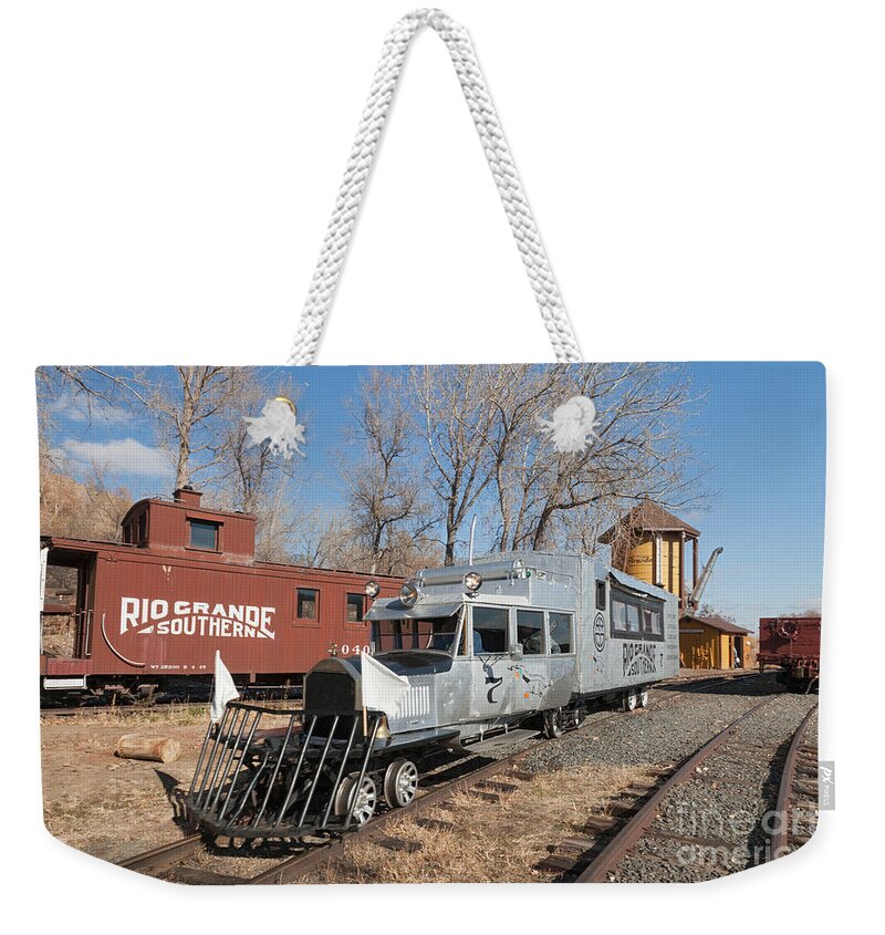 Colorado Weekender Tote Bag featuring the photograph Galloping Goose 7 in the Colorado Railroad Museum by Fred Stearns