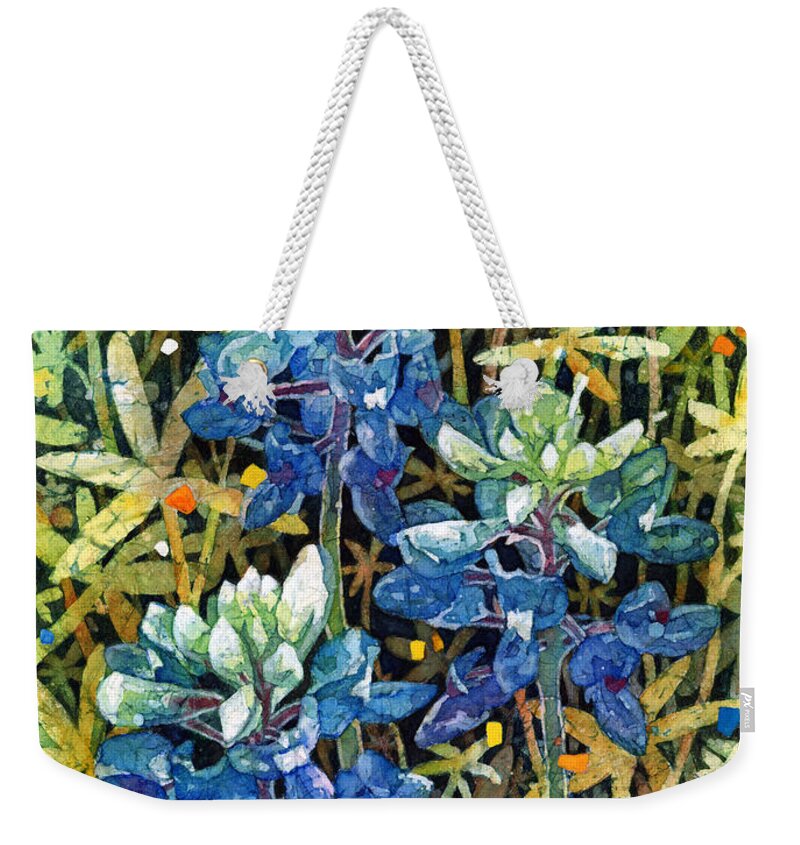 Bluebonnet Weekender Tote Bag featuring the painting Garden Jewels II by Hailey E Herrera