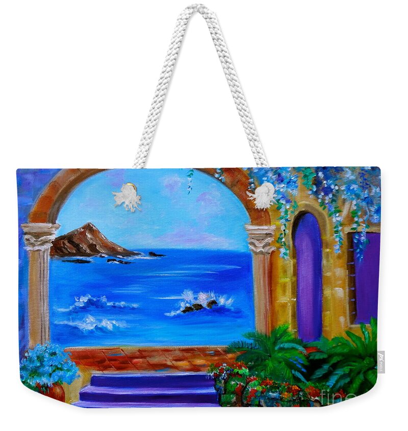 Garden By The Sea Weekender Tote Bag featuring the painting Garden Secrets by Jenny Lee