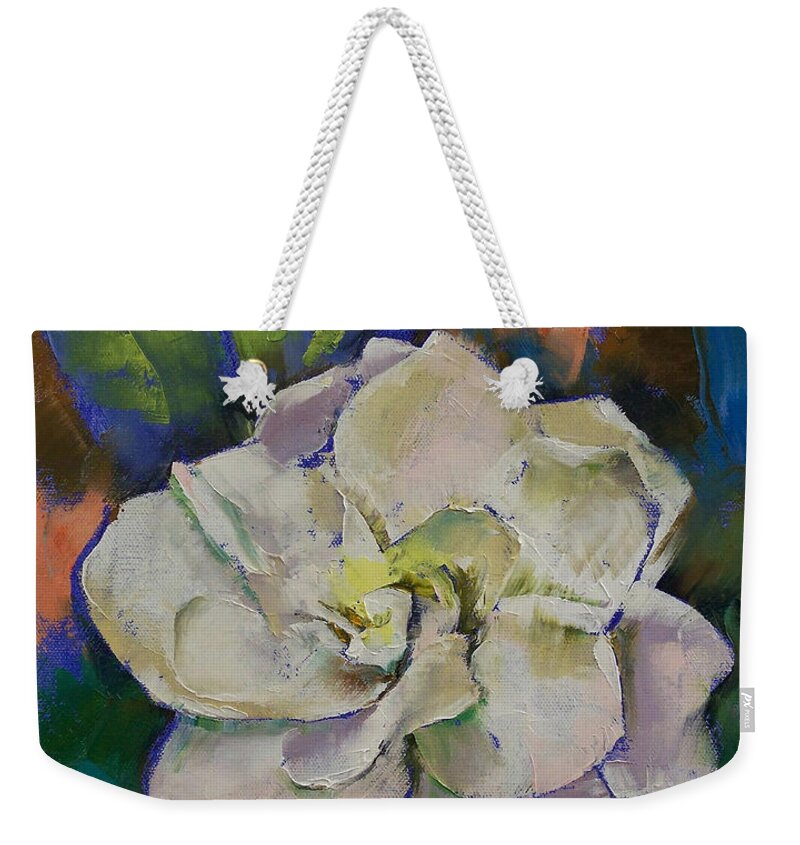 Gardenia Weekender Tote Bag featuring the painting Gardenia by Michael Creese