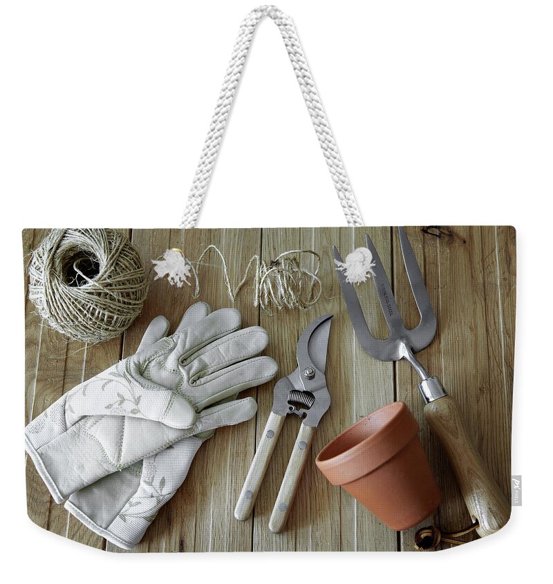 Ball Weekender Tote Bag featuring the photograph Gardening Tools, Still Life by Debby Lewis-harrison
