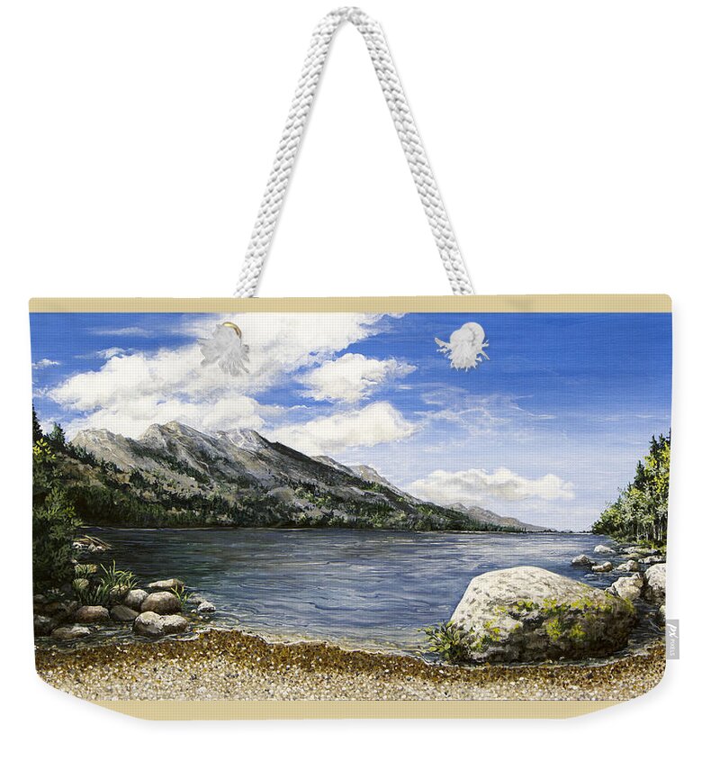 Landscape Weekender Tote Bag featuring the painting Gathering Moss by Mary Palmer