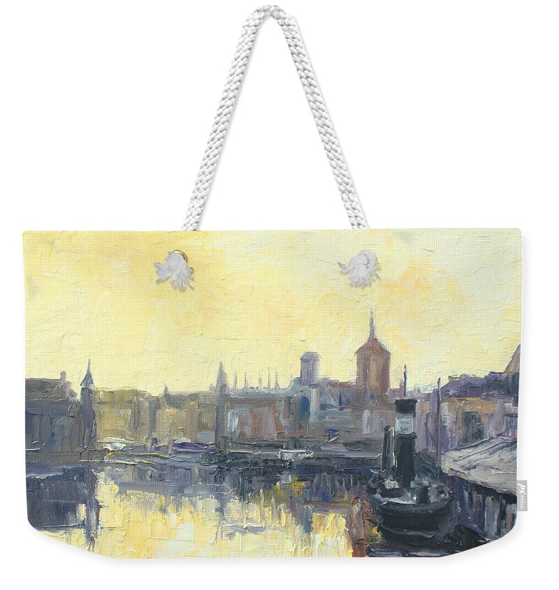 Gdansk Weekender Tote Bag featuring the painting Gdansk Harbour - Poland by Luke Karcz