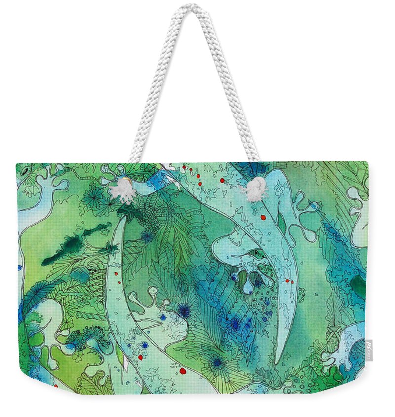Geckos Weekender Tote Bag featuring the painting Geckos at Play by Terry Holliday