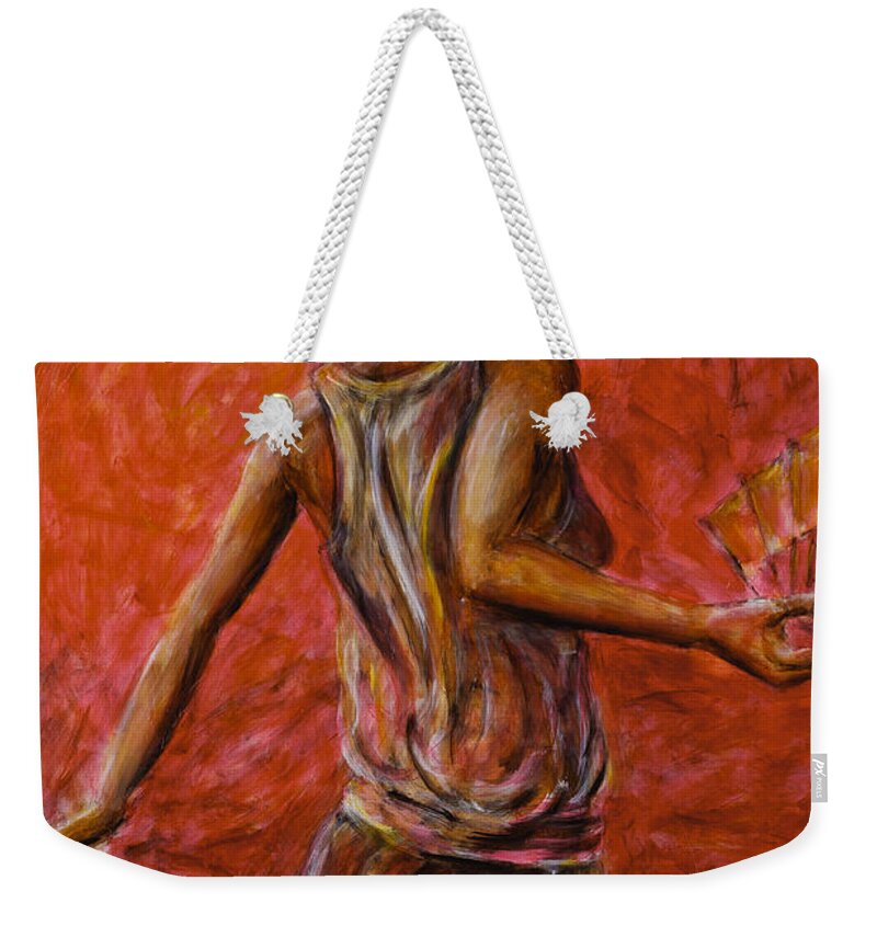 Chinese Weekender Tote Bag featuring the painting Geisha Fan Dance 02 by Nik Helbig