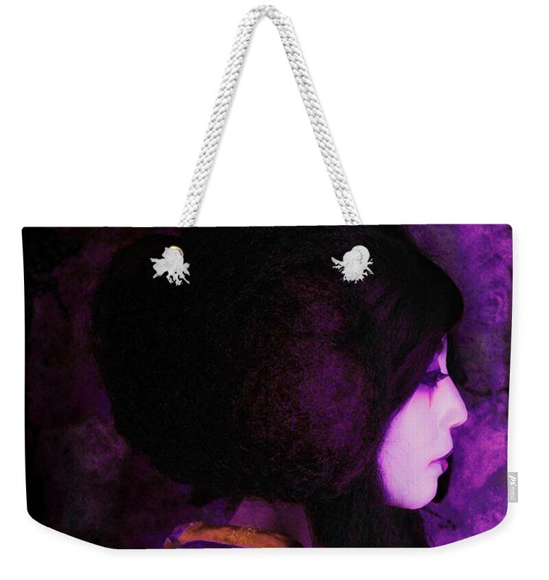 Geisha Weekender Tote Bag featuring the photograph Geisha in purple and pink by Jeff Burgess