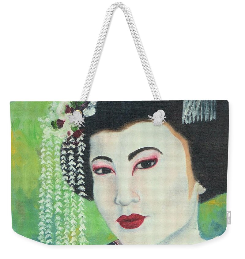 Geisha Weekender Tote Bag featuring the painting Geisha by Lori Brackett