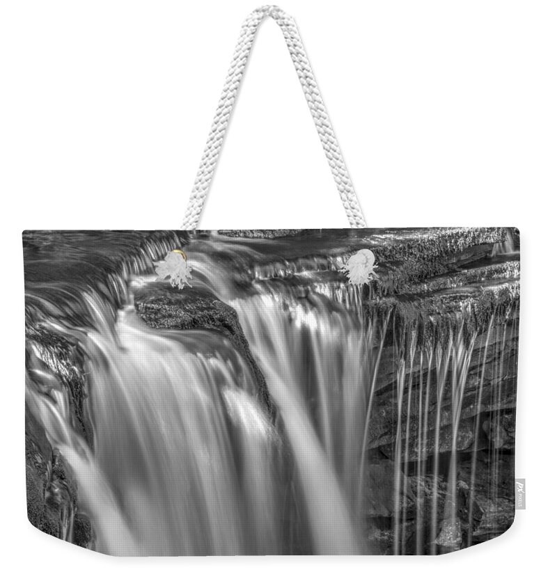 Ricketts Glen Weekender Tote Bag featuring the photograph Gentle Falls in BW by Paul W Faust - Impressions of Light