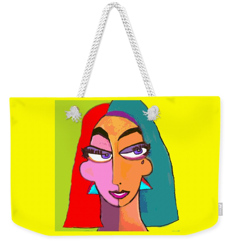 Picasso Face Weekender Tote Bag featuring the digital art Geo Janus Woman by Pamela Smale Williams