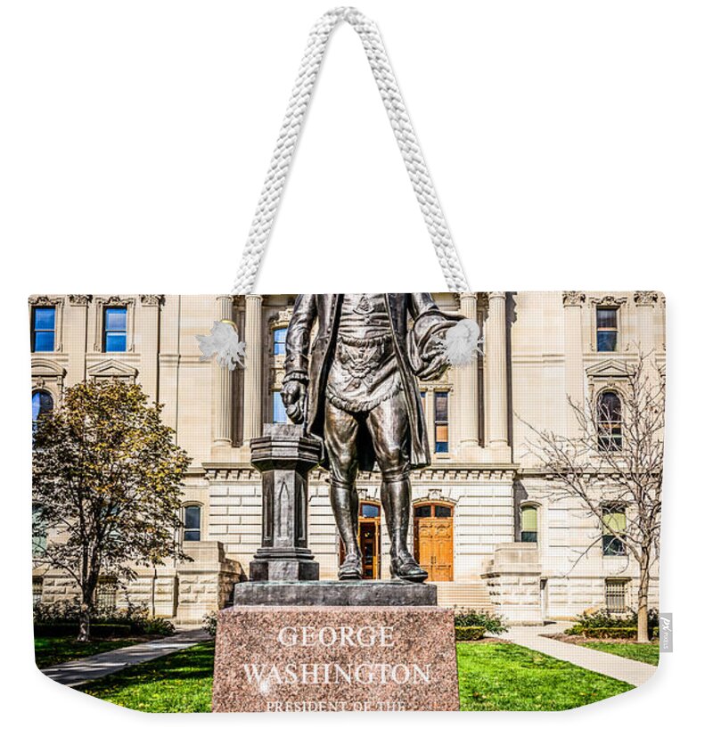 America Weekender Tote Bag featuring the photograph George Washington Statue Indianapolis Indiana Statehouse by Paul Velgos