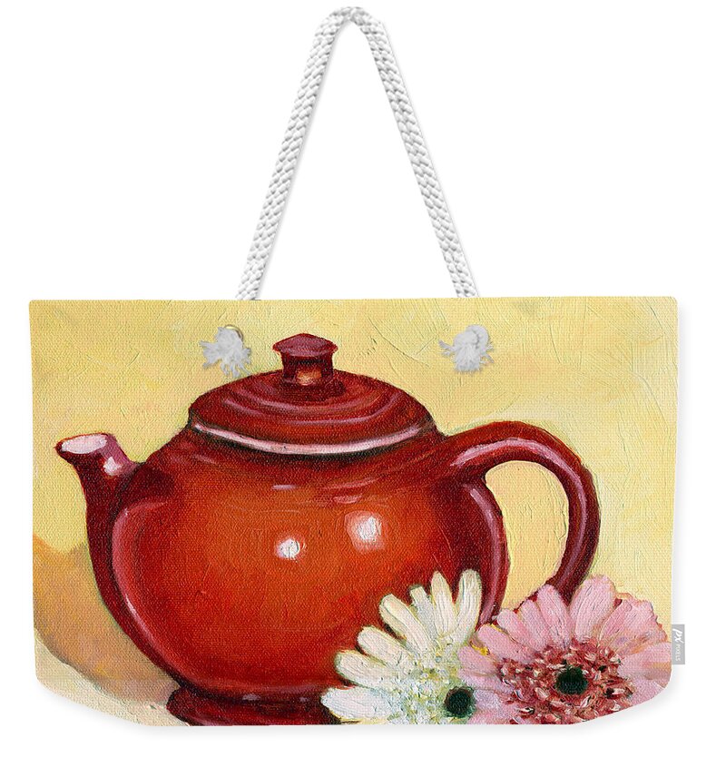 Orange Teapot Weekender Tote Bag featuring the painting Gerberas by Katherine Miller