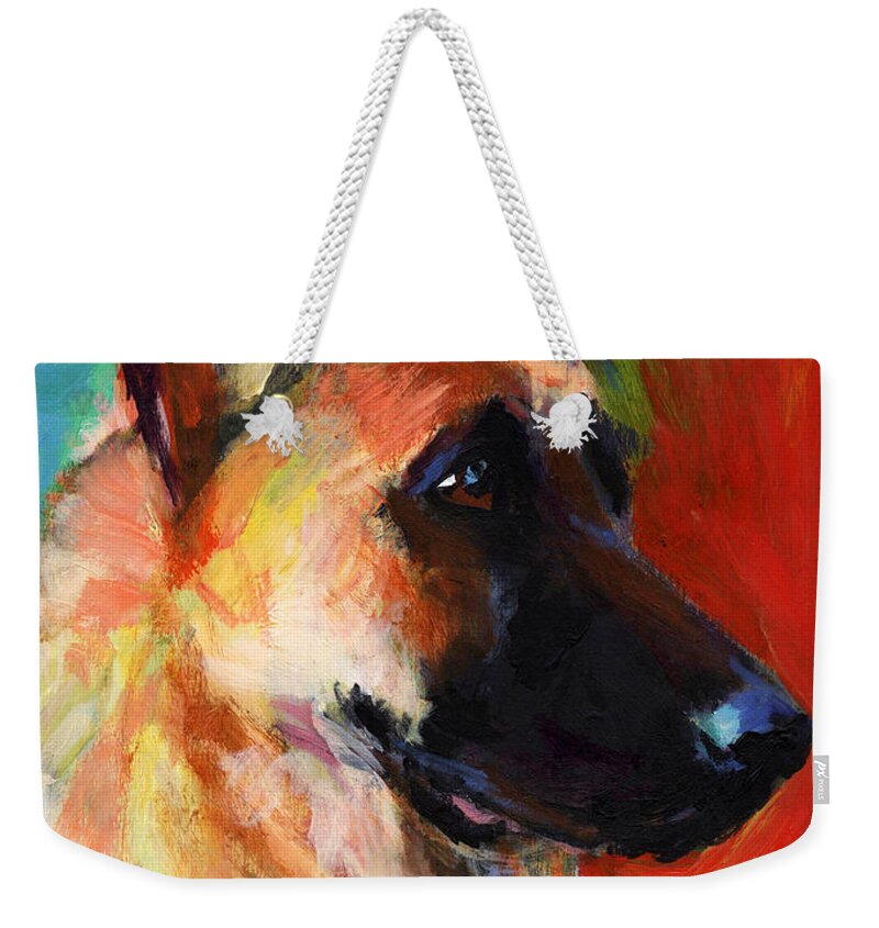 German Shepherd Weekender Tote Bag featuring the painting German Shepherd Dog portrait by Svetlana Novikova