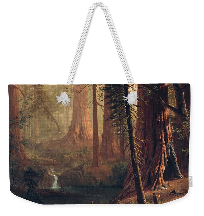  Albert Bierstadt Weekender Tote Bag featuring the painting Giant Redwood Trees of California by Albert Bierstadt