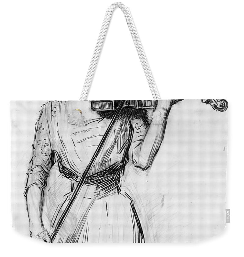 1910 Weekender Tote Bag featuring the drawing Gibson Violinist, C1910 by Granger