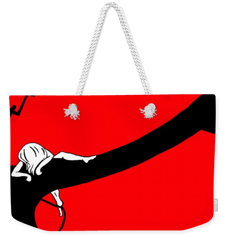 Branch Weekender Tote Bag featuring the digital art Girl on the Tree of Time Red by Craig Tilley