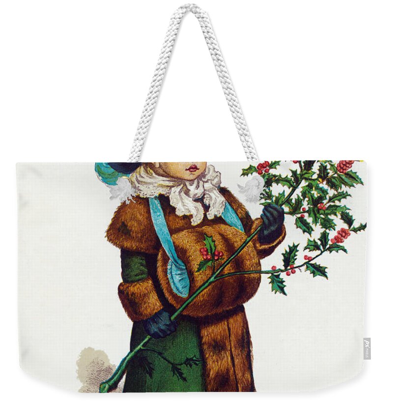 Girl Weekender Tote Bag featuring the photograph Girl With Holly by Mary Evans