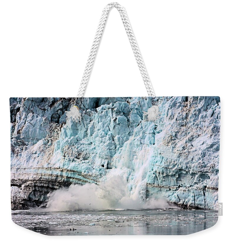 Glacier Weekender Tote Bag featuring the photograph Glacier Calving Margerie by Kristin Elmquist