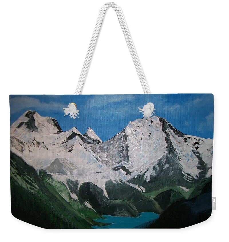 Landscape Weekender Tote Bag featuring the painting Glacier Lake by Sharon Duguay