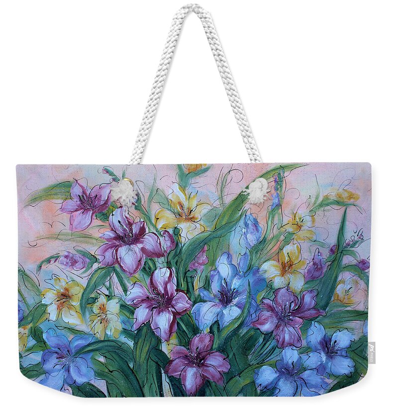 Gladiolus Weekender Tote Bag featuring the painting Gladiolus by Natalie Holland