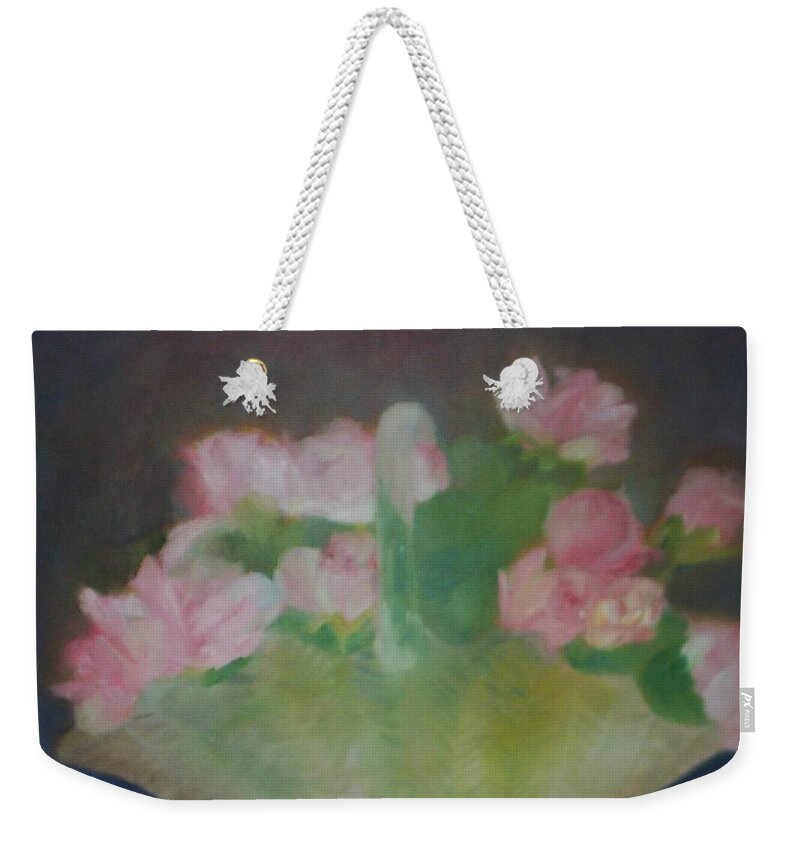 Glass Basket Weekender Tote Bag featuring the painting Glass Basket of Flowers by Sheila Mashaw