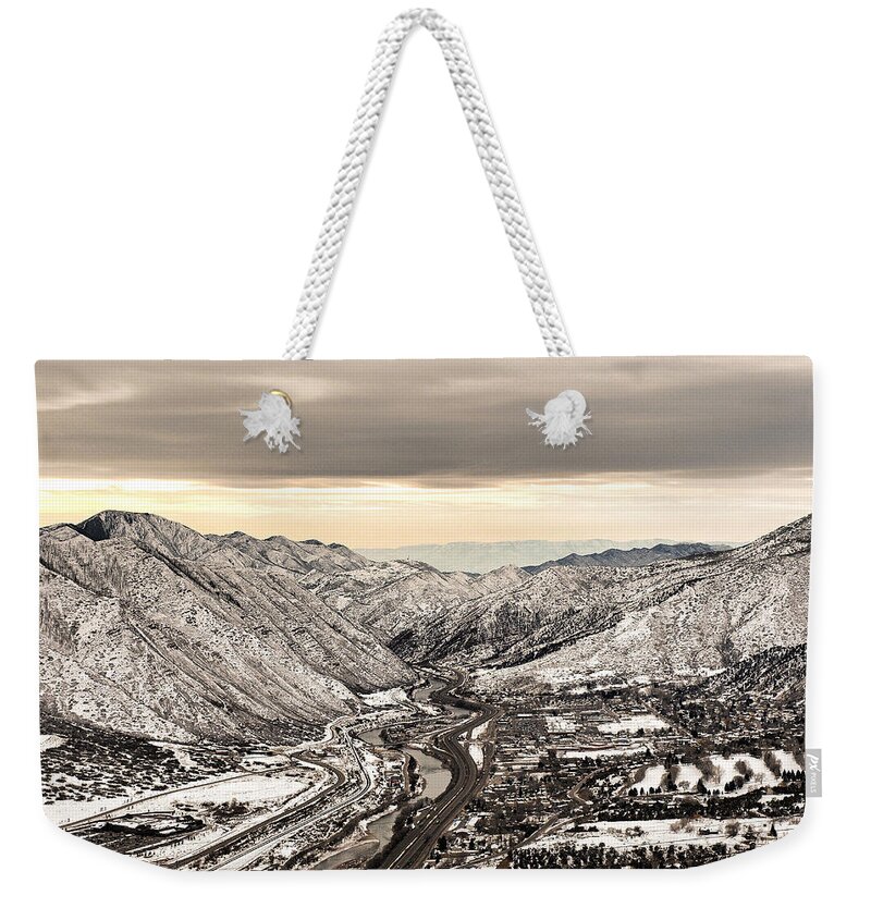 Glenwood Springs Weekender Tote Bag featuring the photograph Glenwood Springs Canyon in Winter by Robert Meyers-Lussier
