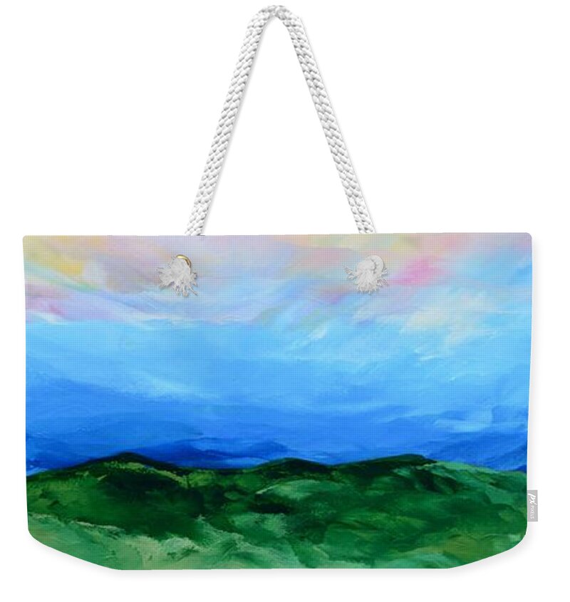 Sky Weekender Tote Bag featuring the painting Glimpse of the Splendor by Linda Bailey
