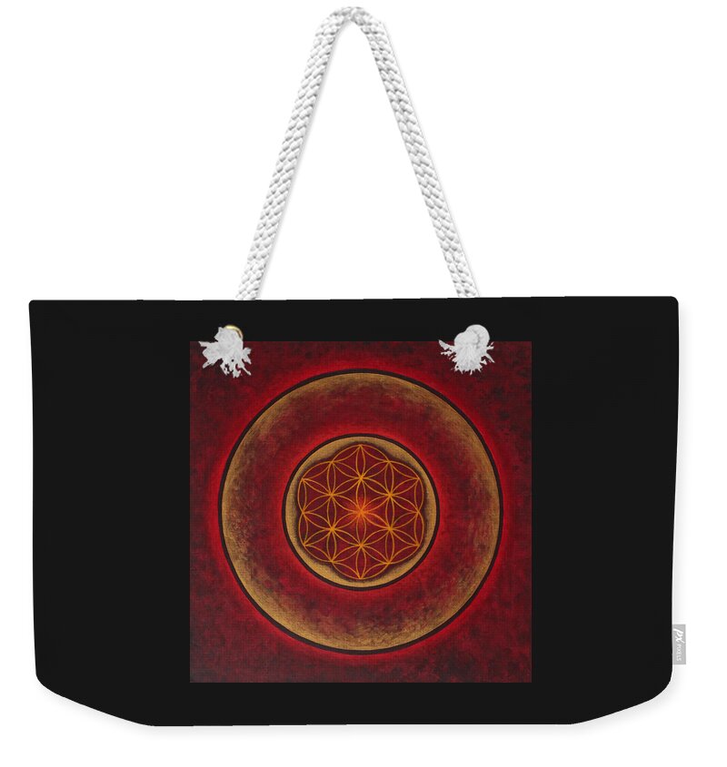 Mandala Weekender Tote Bag featuring the painting Glowing by Erik Grind