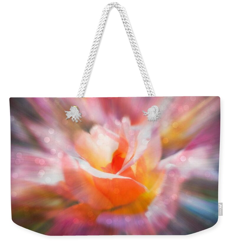 Rose Weekender Tote Bag featuring the digital art Glowing Rose fantasy 1 by Lilia S