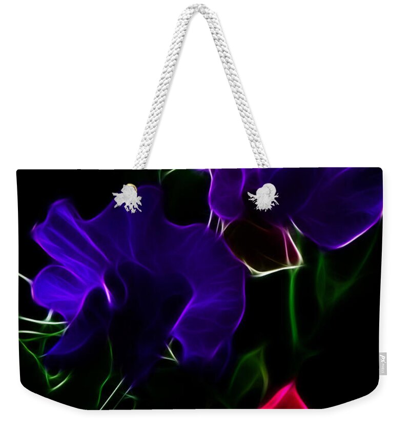 Sweet Peas Weekender Tote Bag featuring the photograph Glowing Sweet Peas by Yvonne Johnstone