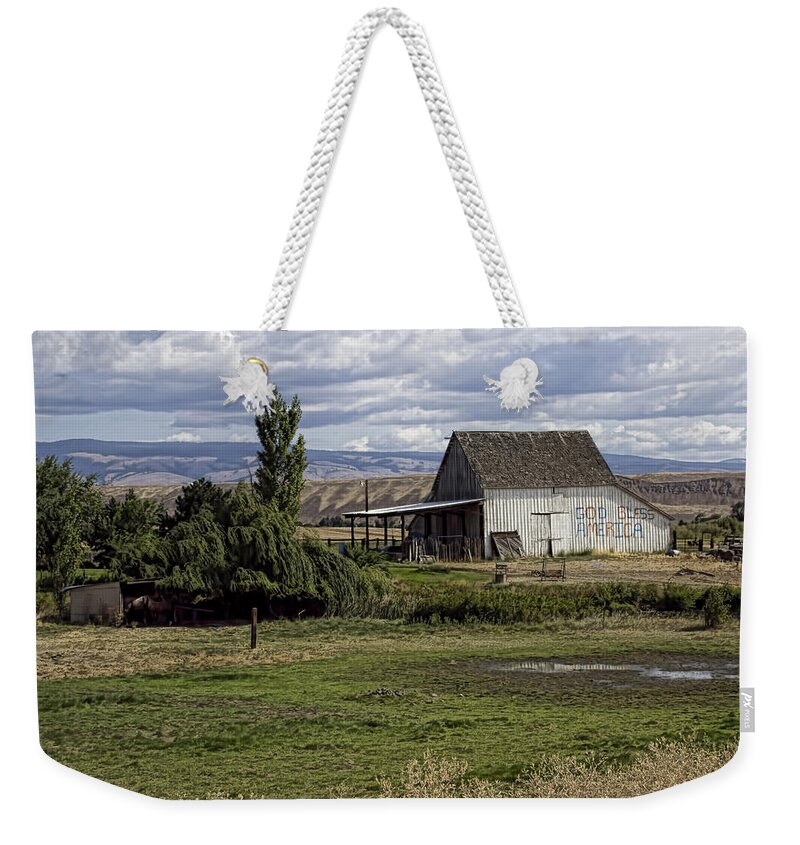 Barn Weekender Tote Bag featuring the photograph God Bless America Barn by Cathy Anderson