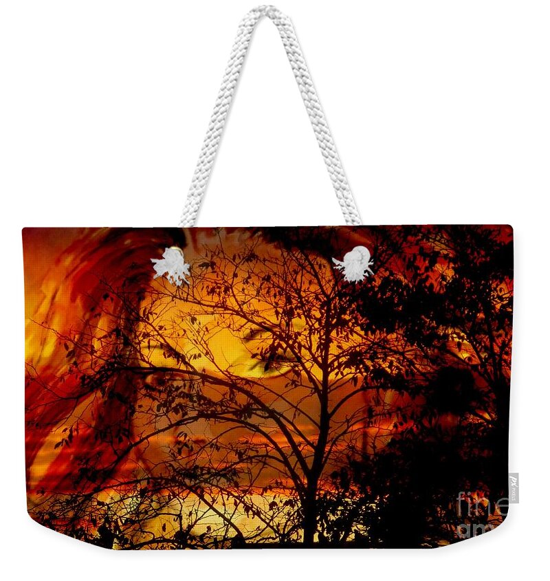 Sunset Weekender Tote Bag featuring the mixed media Goddess At Sunset by Leanne Seymour
