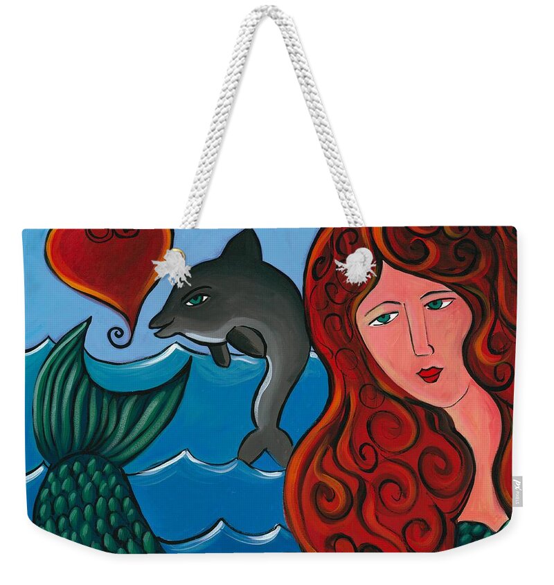 Mermaid Weekender Tote Bag featuring the painting Goddess of the Seas by Gerry High