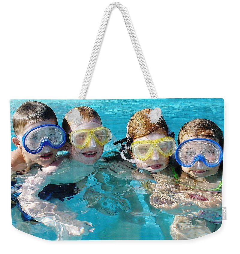 Pool Weekender Tote Bag featuring the photograph Goggle Eyed Quartet by David Nicholls