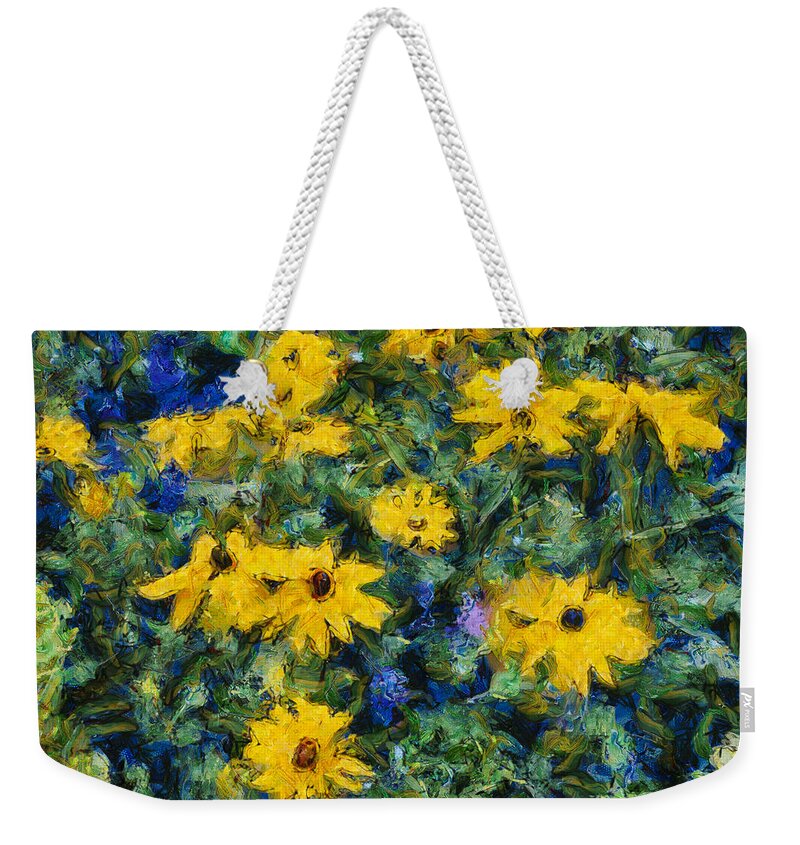 Yellow Weekender Tote Bag featuring the photograph Goghflowers by Nigel R Bell