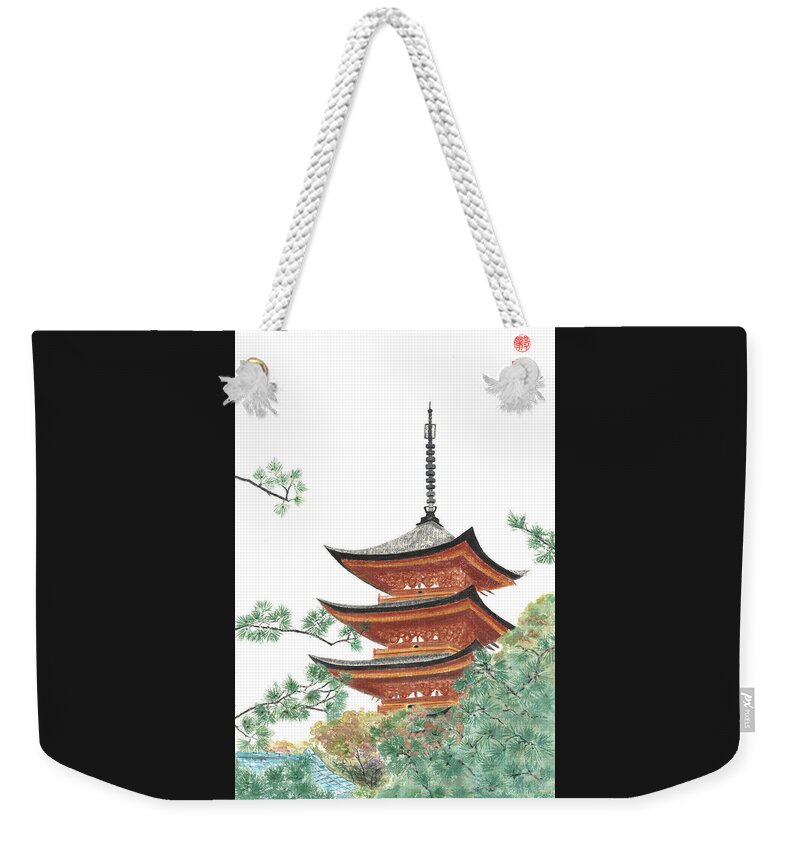 Japanese Weekender Tote Bag featuring the painting Gojunoto Pagoda by Terri Harris