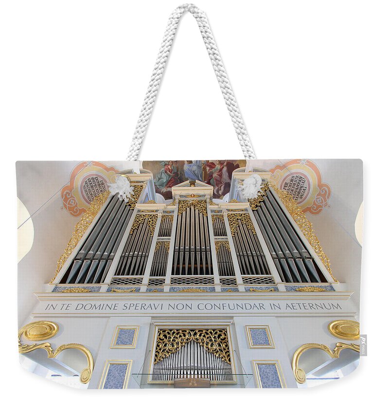 Dillingen Weekender Tote Bag featuring the photograph Gold and Blue pipes by Jenny Setchell