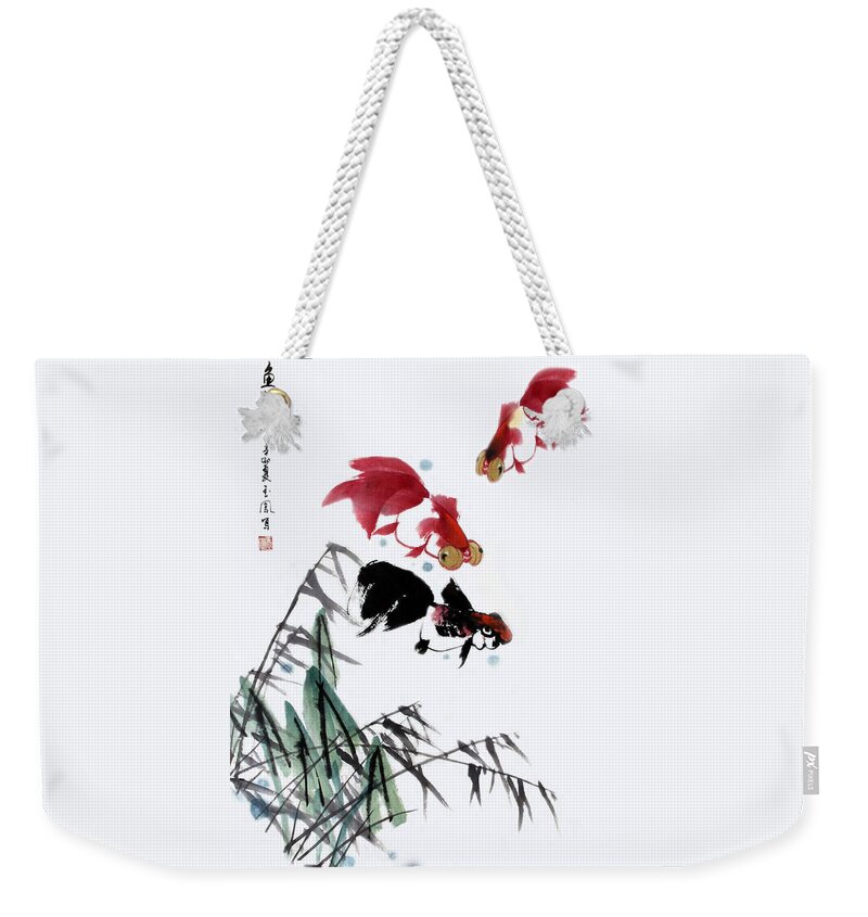 Gold Fish Weekender Tote Bag featuring the painting Gold Fish by Yufeng Wang