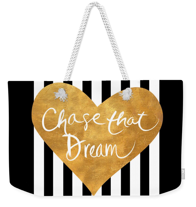 Gold Weekender Tote Bag featuring the digital art Gold Heart On Stripes II by South Social Graphics