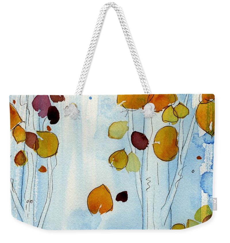 Golden Aspens Weekender Tote Bag featuring the painting Golden Aspens by Dawn Derman