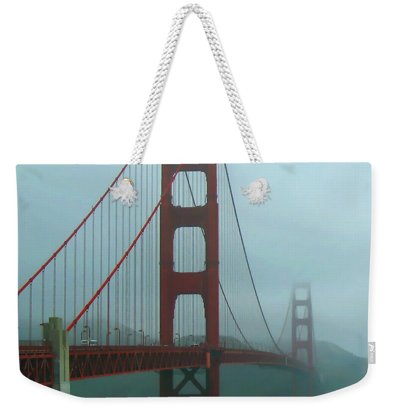 Golden Gate Bridge Weekender Tote Bag featuring the photograph Golden Gate Bridge and Partial Arch in Color by Connie Fox