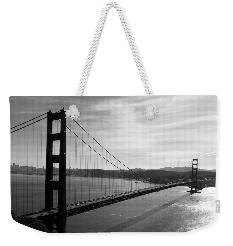 Golden Gate Bridge Weekender Tote Bag featuring the photograph Golden Gate Bridge in Black and White by Frank Bright
