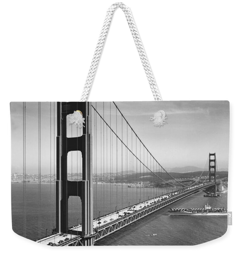 1930's Weekender Tote Bag featuring the photograph Golden Gate Bridge Opening by Underwood Archives