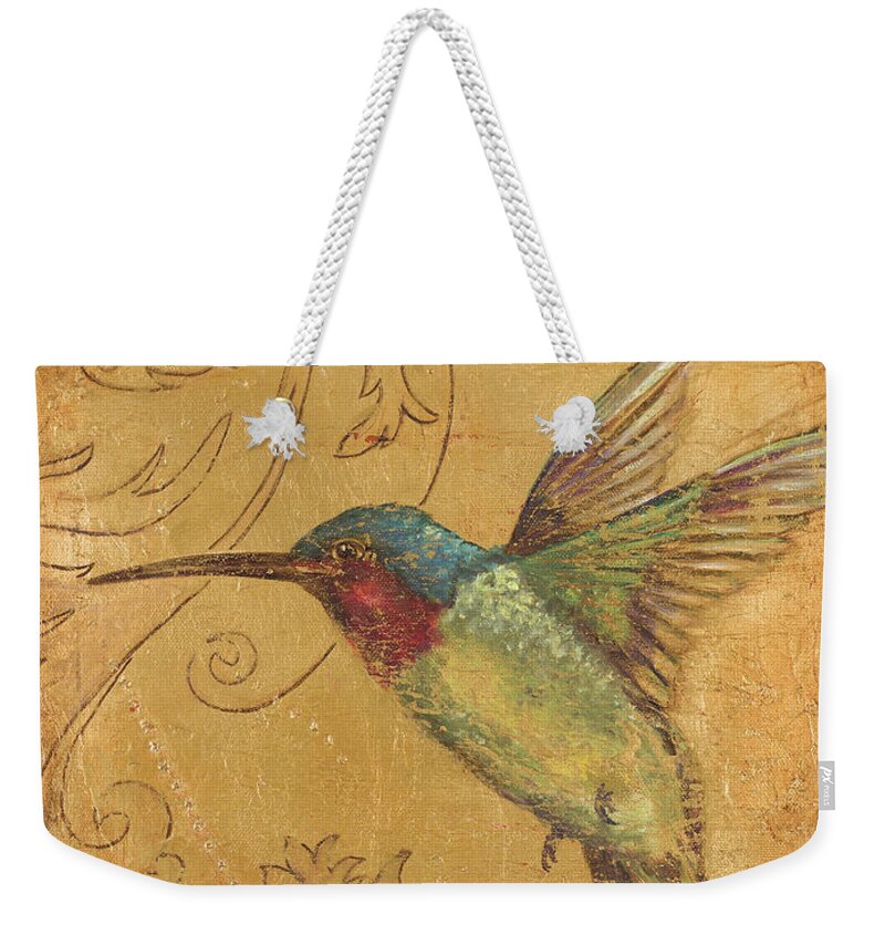 Hummingbird Weekender Tote Bag featuring the painting Golden Hummingbird II by Patricia Pinto