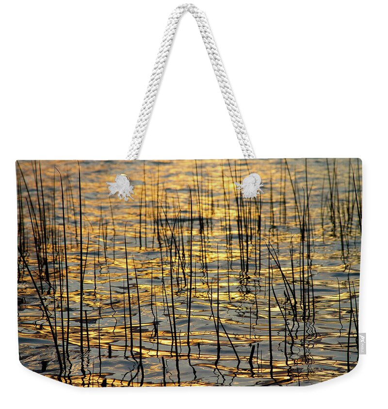 Golden Weekender Tote Bag featuring the photograph Golden Lake Ripples by James BO Insogna
