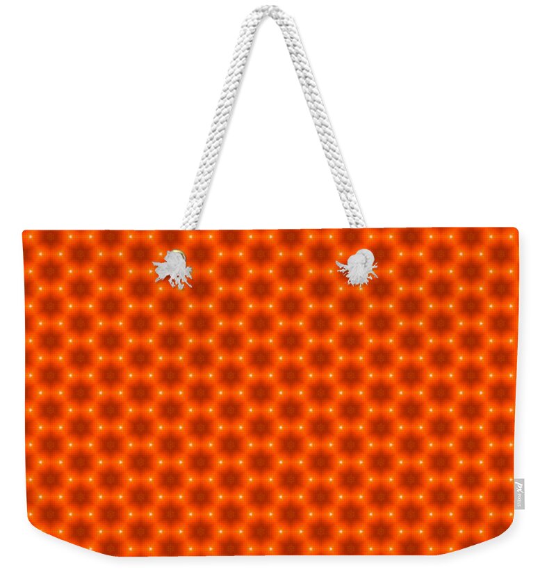 Orange Weekender Tote Bag featuring the digital art Golden Orange Honeycomb Hexagon Pattern by Shelley Neff