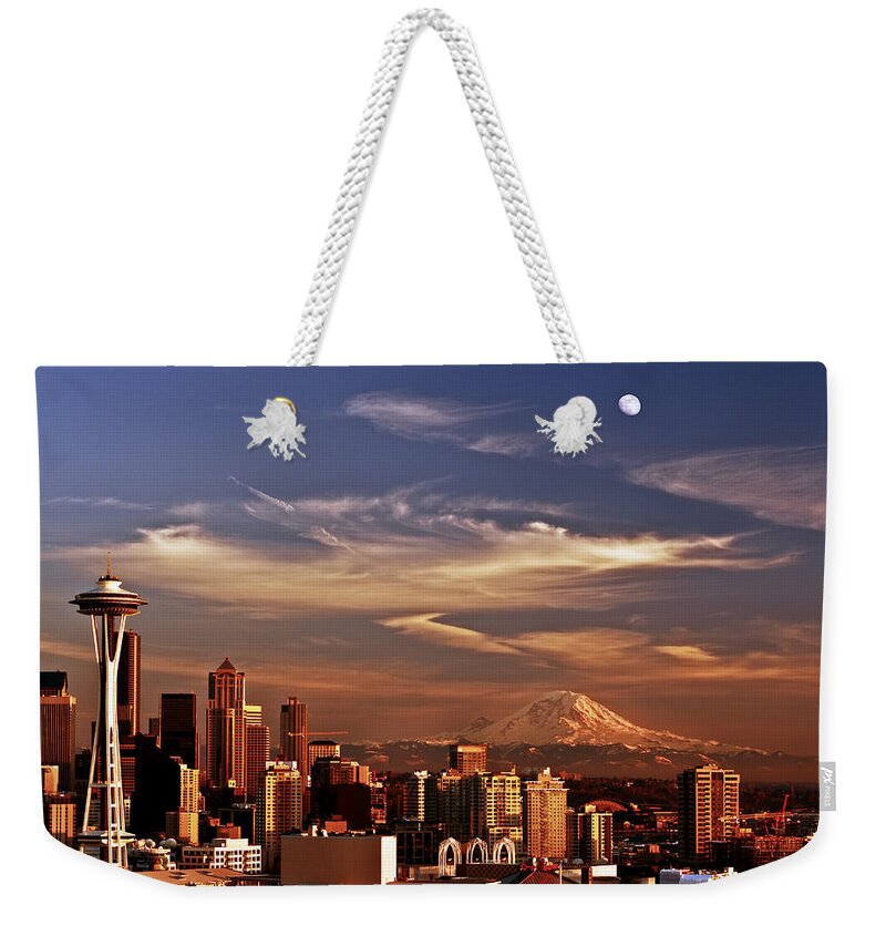 Seattle Weekender Tote Bag featuring the photograph Golden Seattle by Darren White