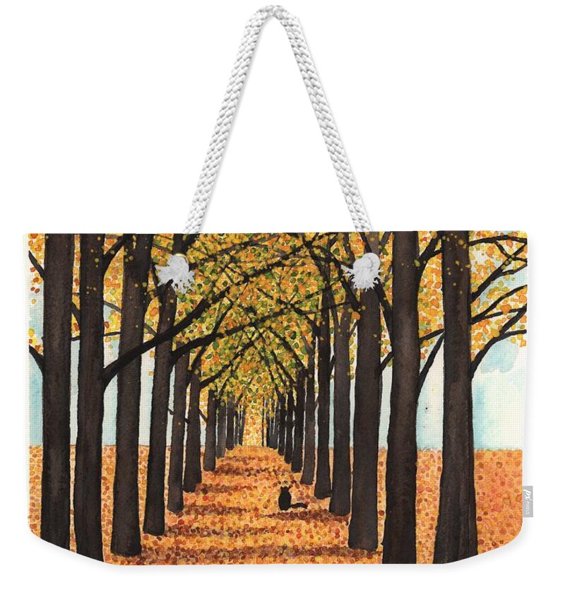 Allee Weekender Tote Bag featuring the painting Golden Way by Hilda Wagner